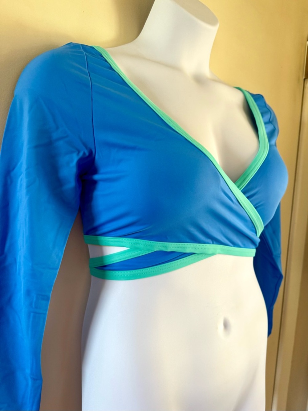 NEW Aqua blue wrap front front long sleeve swim top 12 - Picture 3 of 11